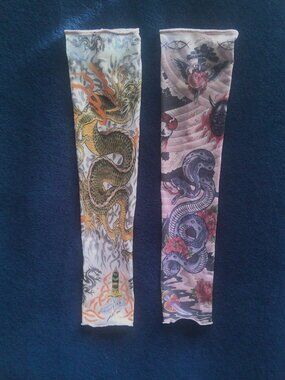 FAUX TATTO SLEEVES. FASHION PULL ON SLEEVES INK WORK. Costume, halloween.